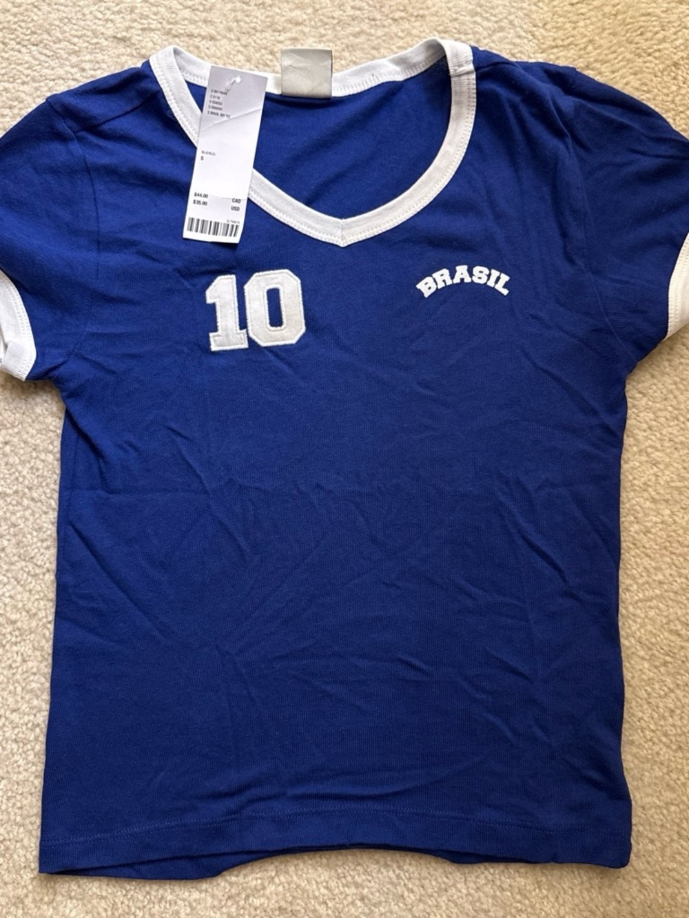 Urban Outfitters Blue V‑Neck Brasil Number 10 Tee
